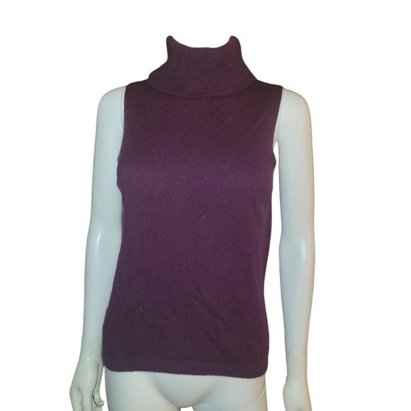 Lord & Taylor Cashmere Turtleneck Sleeveless Sweater Purple M - Picture 1 of 3